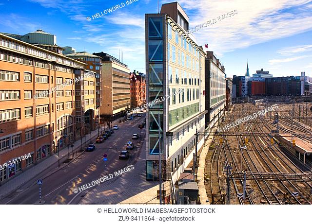 Flatiron building which stands between Torsgatan and Stockholm's main railway station, Norrmalm, Stockholm, Sweden The wedge shaped building named after the...