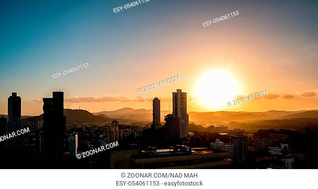 sunset sky above Panama City - cityscape panorama view