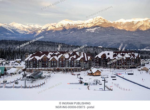 View of a ski resort, Kicking Horse Mountain Resort, Golden, British Columbia, Canada