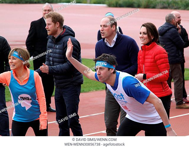 The Duke and Duchess of Cambridge and Prince Harry join a training day with the runners taking part in the 2017 Virgin Money London Marathon for Heads Together