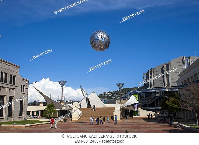 Artwork at the Civic Center at the waterfront of the capital city Wellington, located on the southern tip of the North Island in New Zealand