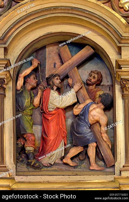 2nd Stations of the Cross, Jesus is given his cross, Saint John the Baptist church in Zagreb, Croatia