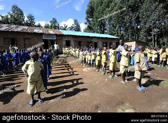 Children at school in Kinigi, Volcanoes National Park, Rwanda, Africa