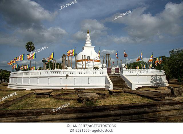 white stupa at Anaradhapura temple complex in Sri Lanka