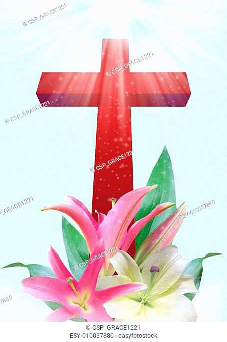 Christian cross and lily flower