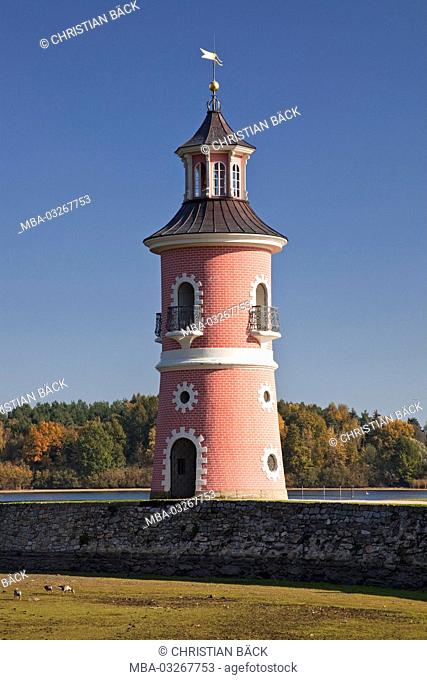 Lighthouse in the castle garden Moritzburg, near Dresden, Saxony, South Germany, Germany