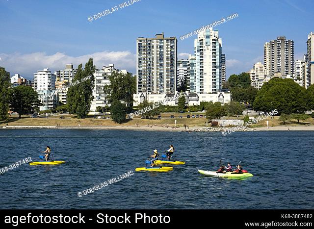People on pedal boats, False Creek, Vancouver, British Columbia, Canada