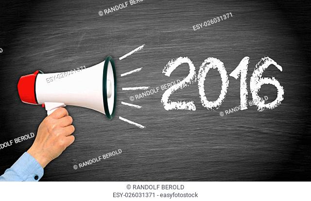 2016 megaphone with hand - New Year