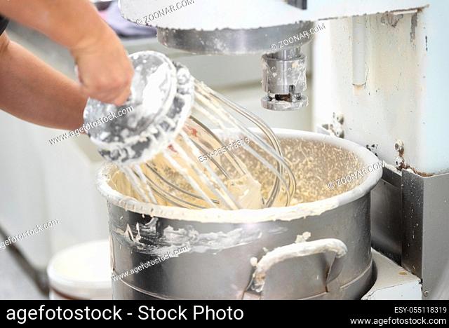 kneading dough in bakery dough mixer machine