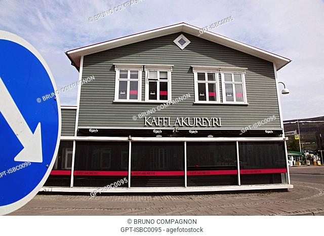 FACADE OF THE FAMOUS CAFE KAFFI AKUREYRI, CITY CENTER OF AKUREYRI, CAPITAL OF THE NORTH, NORTHERN ICELAND, EUROPE, ICELAND