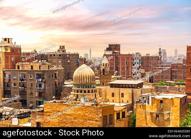 Colorful buildings and domes of old Cairo, Egypt