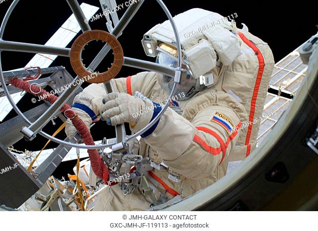 Russian cosmonaut Gennady Padalka, Expedition 32 commander, participates in a session of extravehicular activity (EVA) to continue outfitting the International...