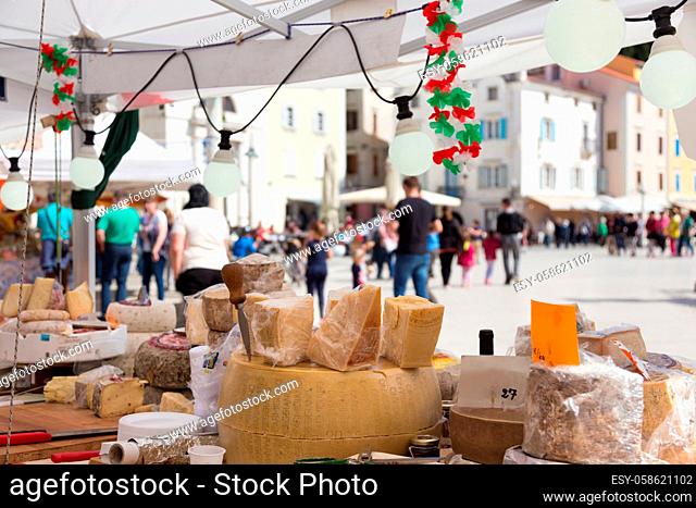 Sunday cheese market. Large selection of cheeses