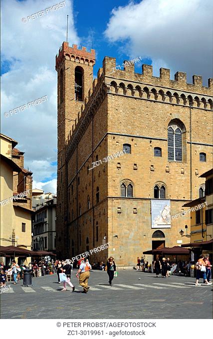 Museo nazionale del Bargello in Florence with Pedestrians in the Piazza San Firenze - Italy