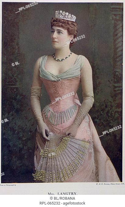 Mrs. Langtry, Lillie Emilie Charlotte Langtry. Nicknamed 'the Jersey Lily'. 1853-1929.English actress. Portrait. Image taken from Celebrities of the Stage