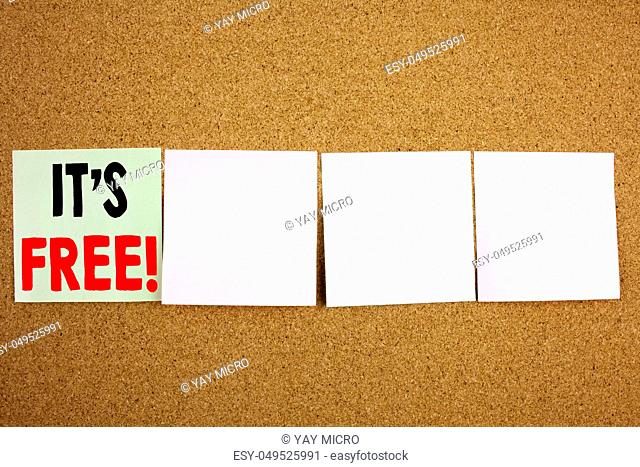 Conceptual hand writing text caption inspiration showing It's Here Business concept for Free Things on the colourful Sticky Note close-up background with space