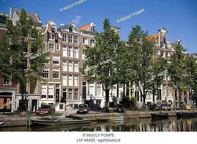 Amsterdam Houses, Singel Gracht, View over Singel Gracht to typical gabled houses, Amsterdam, Holland, Netherlands