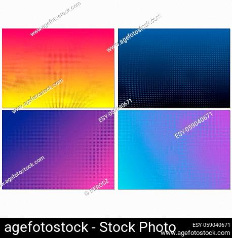 Set of Backgrounds with Halftone Pattern and Colorful Gradient - Four Graphic Designs as Vector Illustration
