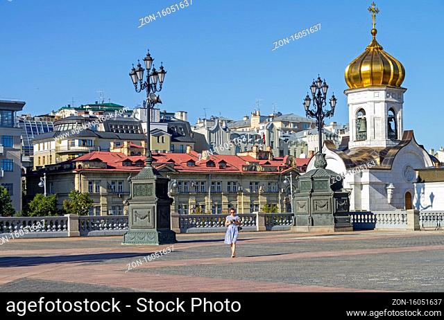 MOSCOW, RUSSIA - AUGUST 28, 2016 : A fragment of the square at the Christ the Savior Cathedral in Moscow. View towards Soymonovsky proezd