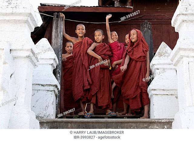 Novice monks in the Shwe Yaunghwe Kyaung Monastery, near Nyaungshwe, Shan State, Inle Lake, Myanmar