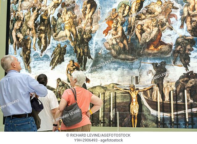 Near life-size reproductions of Michelangelo's Sistine Chapel frescoes are seen on display in the Oculus in the World Trade Center Transportation Hub in New...