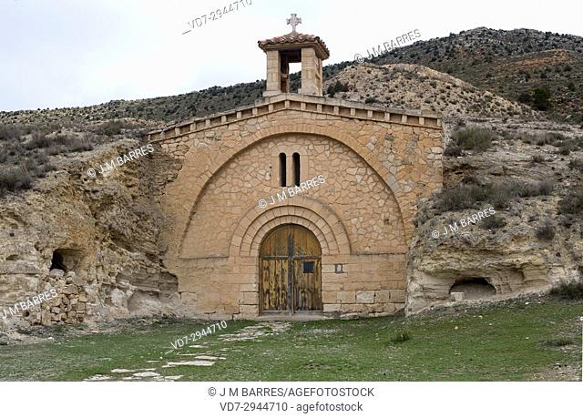 Libros old mining town (La Azufrera) troglodyte church. Teruel province, Aragon, Spain