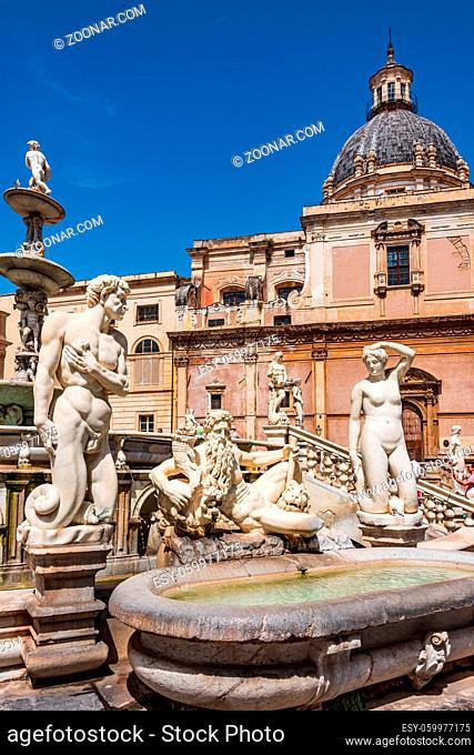 The Praetorian Fountain is a monumental fountain of Palermo, located in the heart of the historic centre and built by Francesco Camilliani