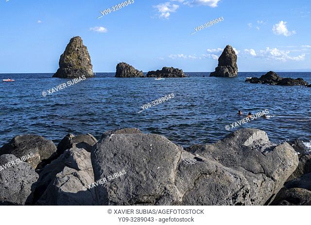 The islands of the Cyclopes, Aci Trezza, Aci Castello, Catania, Sicily, Italy