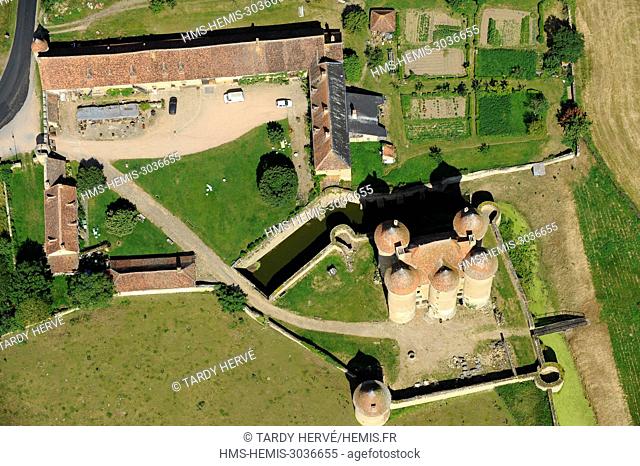 France, Indre, castle of Sarzay (aerial view)