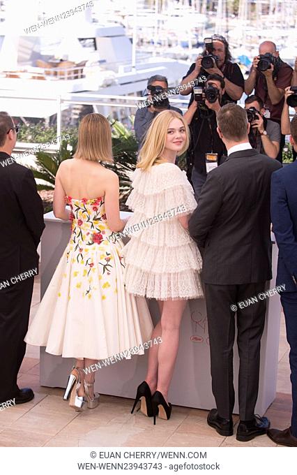 Celebrities attends a photocall for the ""Neon Demon"" in the Palais de Festival for the 69th Cannes Film festival. Featuring: Bella Heathcote, Elle Fanning
