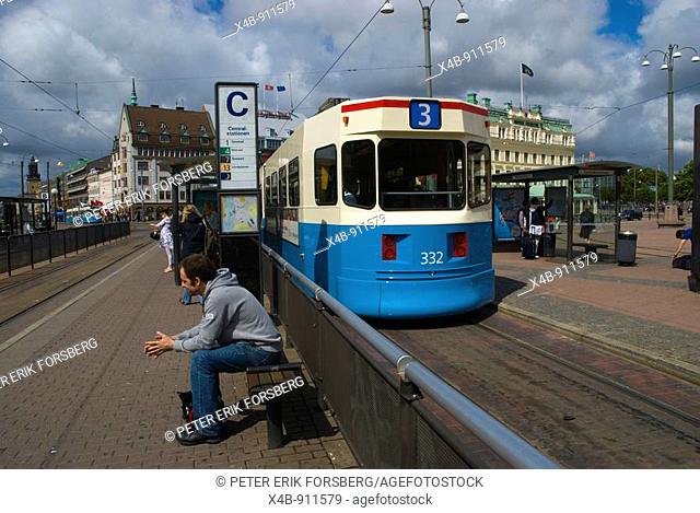 Centralstationen tram stop at Drottningtorget square in Gothenburg Sweden Europe