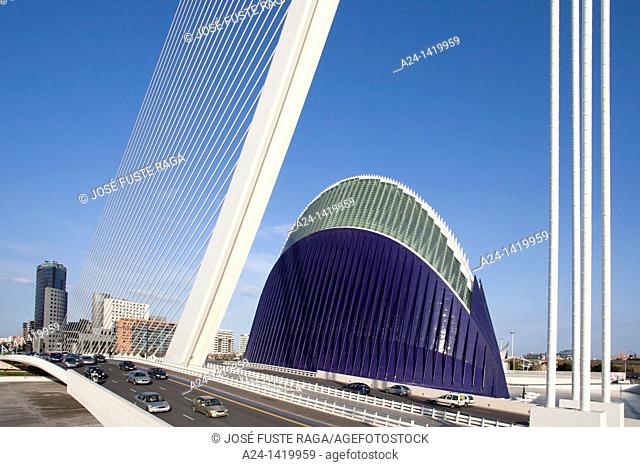 Spain, Valencia Comunity, Valencia City, The City of Arts and Science built by Calatrava, Assut del Or Bridge and Agora Bldg