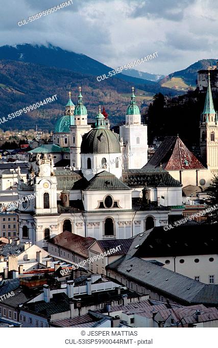 Salzburg cathedral overlooking rooftops