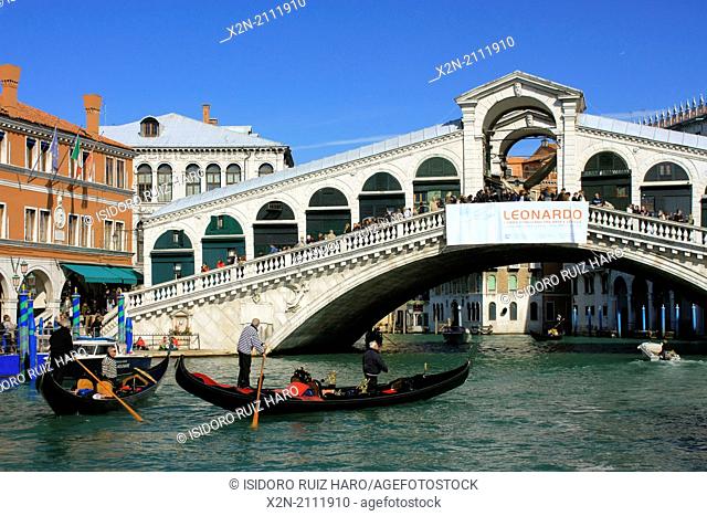 Grand Canal and Rialto Bridge. Venice. Veneto. Italy