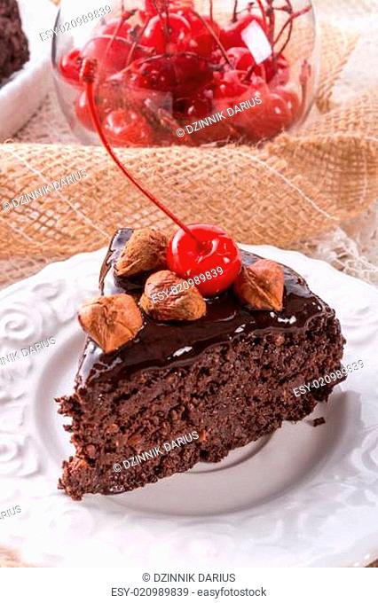 chocolate Walnut cake with cherries