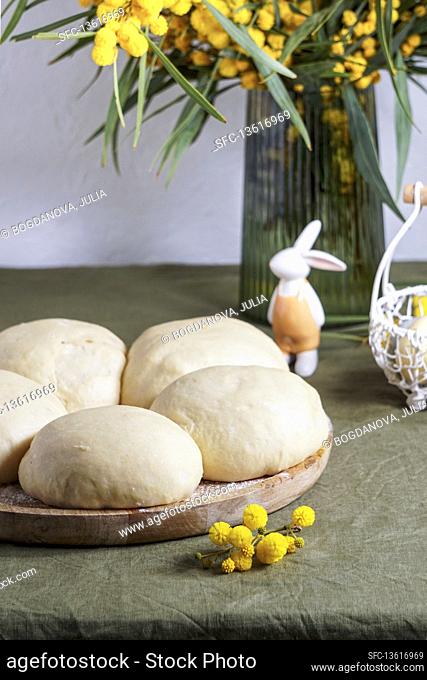 Yeast dough balls for Mona de Pascua (Traditional Easter pastry, Italy and Spain)