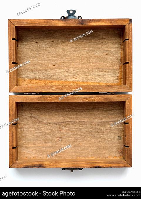 empty open wooden box isolated on white