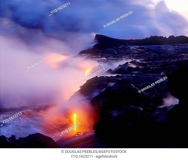 Lava flowing into Ocean, Kilauea Volcano, HVNP, Island of Hawaii
