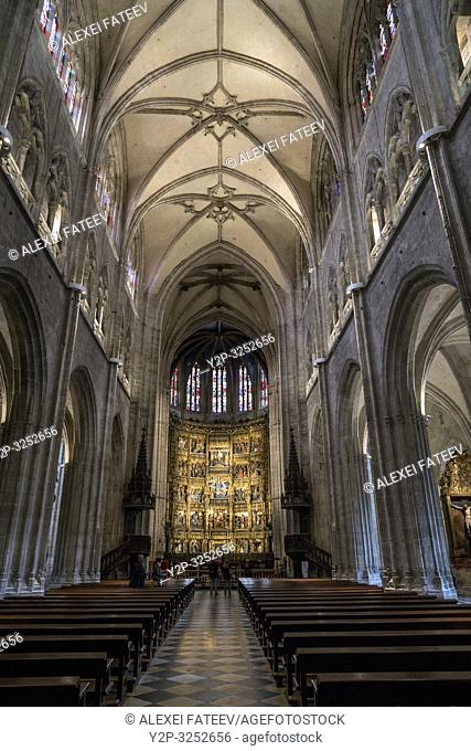 Gothic altarpiece in the interior of Cathedral of San Salvador in Oviedo, Asturias, Spain