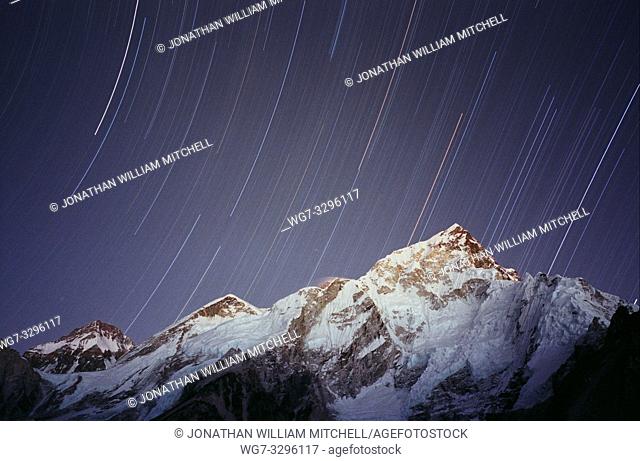 File image dated Dec 2005 of the summit of Mount Everest (just visible centre peak) in Nepal with a time exposure. The 29th May is the anniversary of the first...