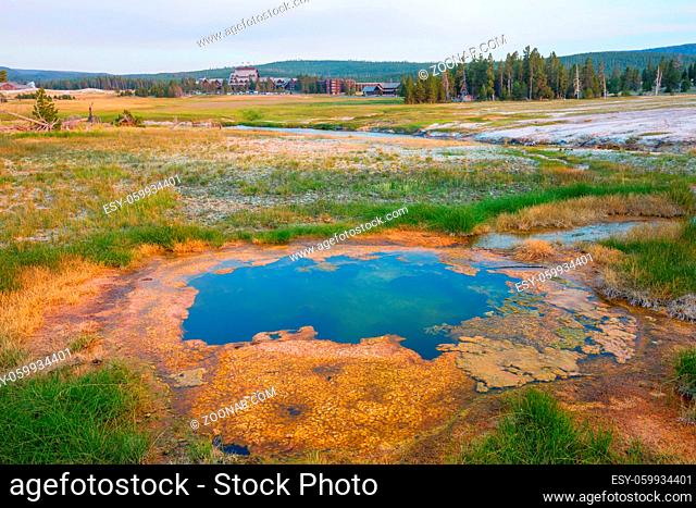 Inspiring natural background. Pools and geysers fields in Yellowstone National Park, USA