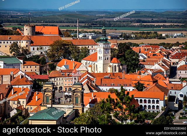 Picturesque old historic town of Mikulov with a castle and vineyards around, South Moravia, Czech Republic