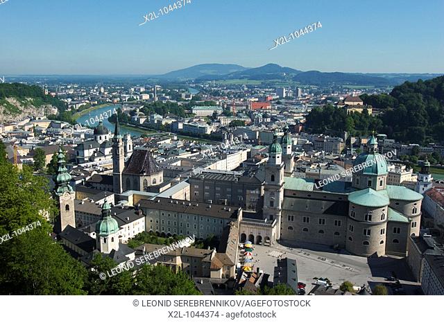 Low aerial view of Salzburg from Hohensalzburg fortress  Austria