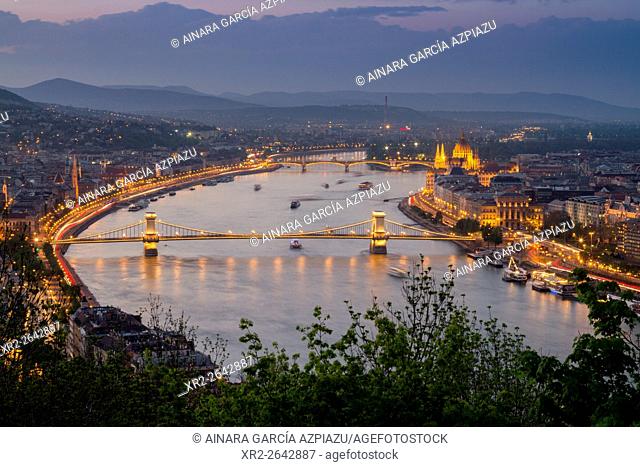 Panoramic views of Budapest from Gellert hill, Hungary