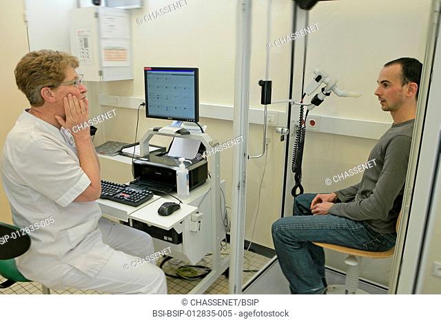 Photo essay at Caen hospital in France. Pulmonary function testing: Body plethysmography
