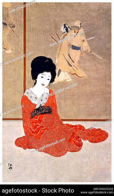 Kitano Tsunetomi was a well known bijin-ga printmaker and painter. His woodblock prints have a painterly quality, and look very similar to the scroll paintings...