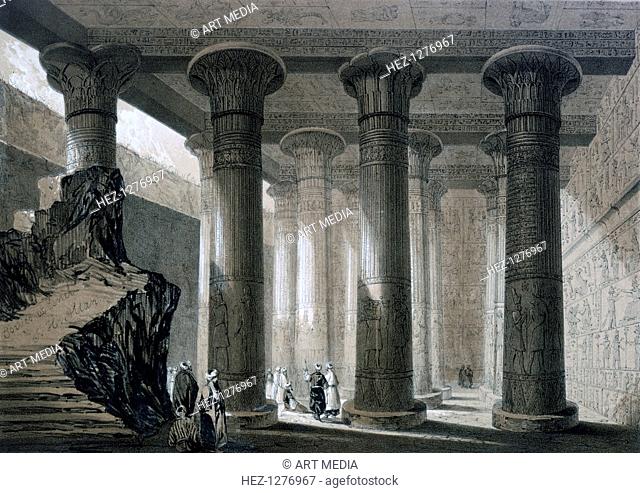 'Temple at Esneh, Egypt', 19th century. Hypostyle hall inside the Temple of Khnum at Esna, built in the Ptolemaic period