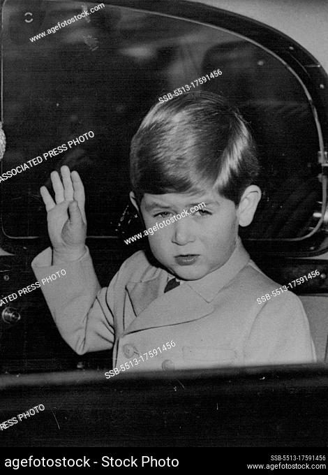 Good Bye : Prince Charles - four years old today November 14 - waves goodbye to Queen Mary, his great-grandmother, as he leaves Marlborough House, London