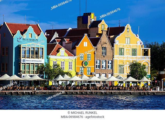 The dutch houses at the Sint Annabaai in Wilemstad City, capital of Curacao, ABC Islands, Netherland antilles, Carribbean
