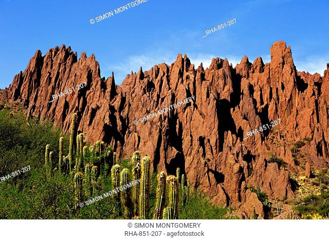 Red rock formations in the Canon Del Inca, Tupiza Chichas Range, Andes, Southwestern Bolivia, South America